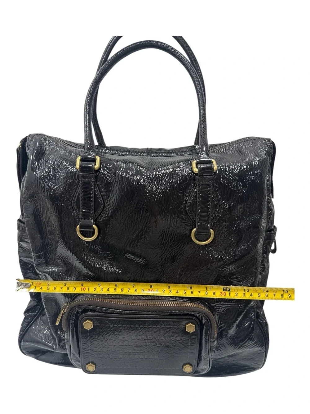 Marc by Marc Jacobs Black Patent Leather Tote with Front Pocket